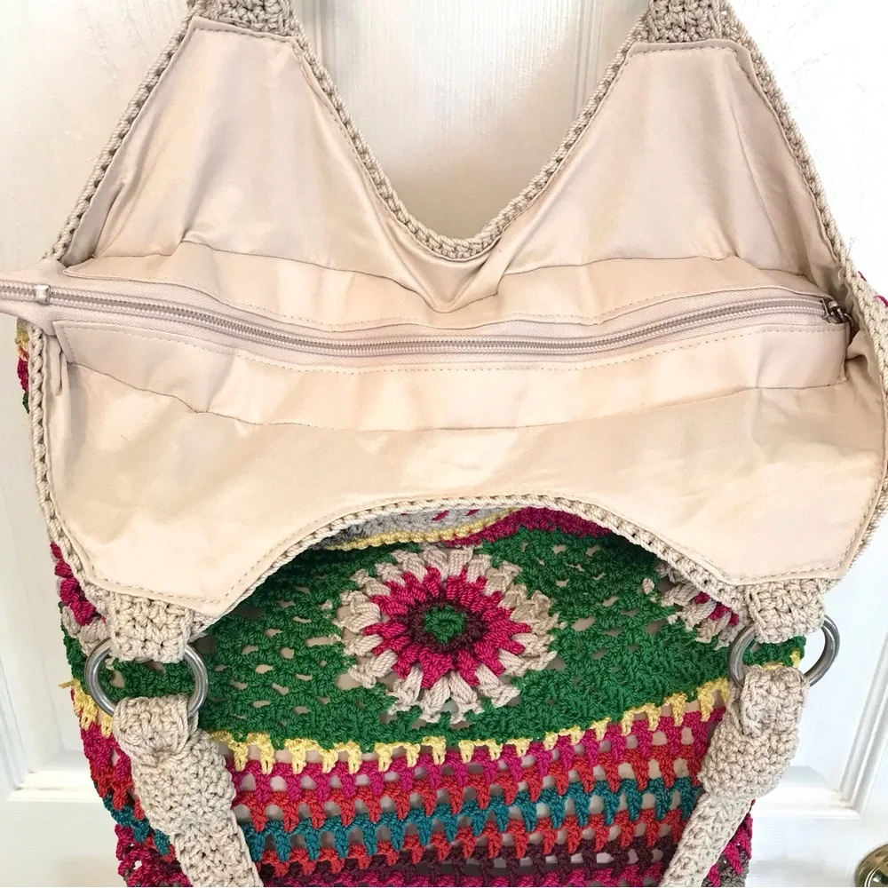 The Sak Ellis Crochet Hobo Bag Boho Granny Square NWOT
